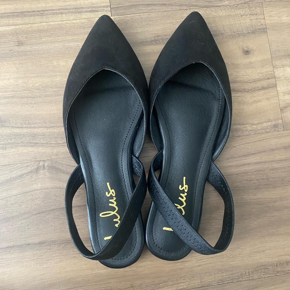 Mae Black Suede Pointed-Toe Slingback Flats